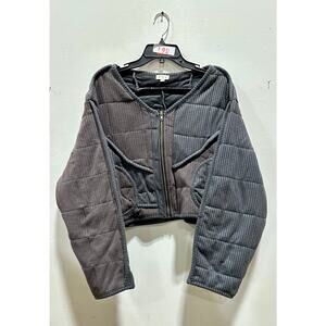 POL Women Textured Charcoal Quilted Zip-Up Jacket